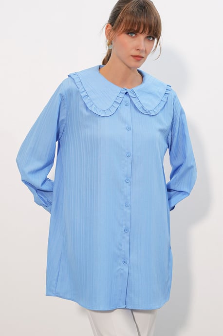 Long-sleeve Textured Shirt With Baby Collar - Image 4