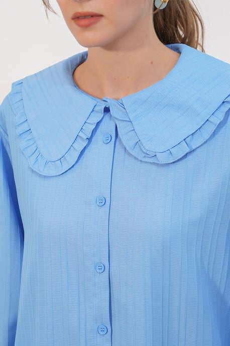 Long-sleeve Textured Shirt With Baby Collar - Image 5