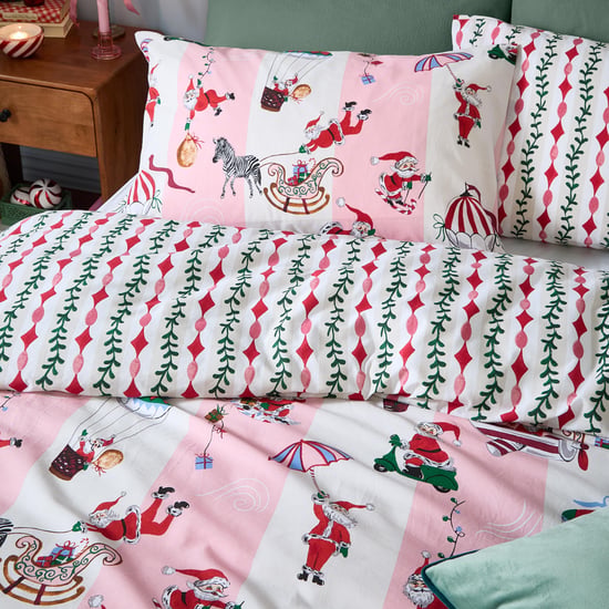 Furn Passport To The North Pole Christmas Reversible Duvet Cover Set, Candy Floss/Linen - Image 3