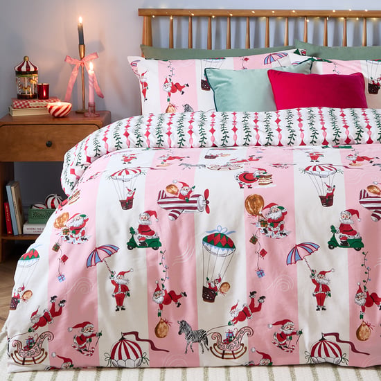 Furn Passport To The North Pole Christmas Reversible Duvet Cover Set, Candy Floss/Linen - Image 4