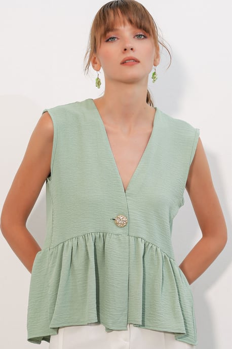 V-Neck Buttoned Sleeveless Blouse - Image 1