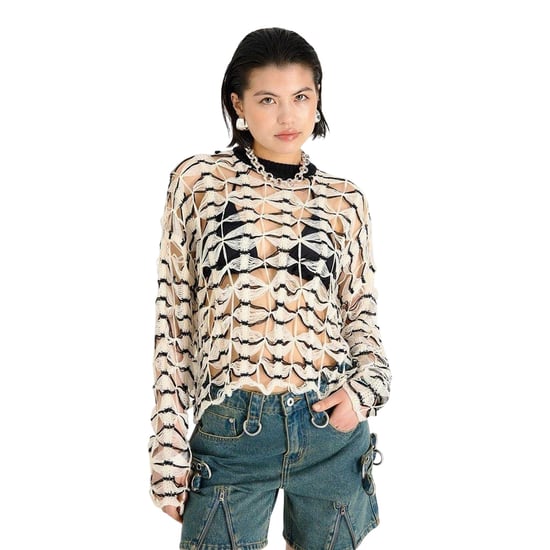 The Ragged Priest Womens/Ladies Crochet Long-Sleeved Jumper (Black/Ecru) - Image 1