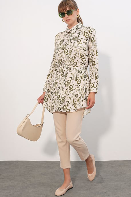 Bloemen Viscose Crepe Gehakte Lange Shirt - Image 2