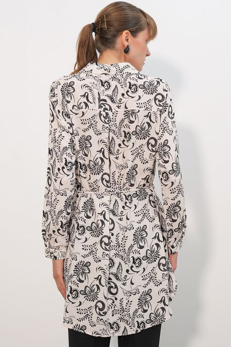 Bloemige Viscose Crepe Oversized Lange Blouse met Ceintuur - Image 5