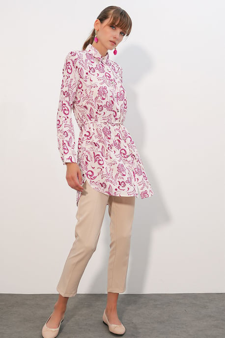 Bloemen Viscose Crepe Geregisseerde Lange Shirt - Image 2
