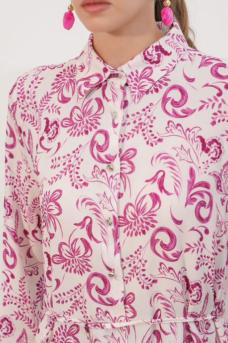 Bloemen Viscose Crepe Geregisseerde Lange Shirt - Image 4