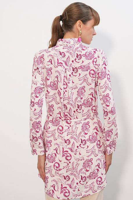 Bloemen Viscose Crepe Geregisseerde Lange Shirt - Image 5