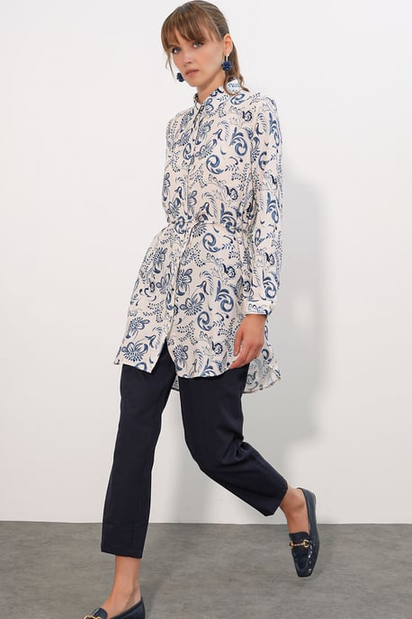Bloemige Viscosel Crepe Riemlongshirt - Image 2