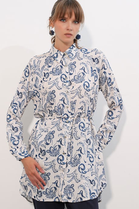 Bloemige Viscosel Crepe Riemlongshirt - Image 3
