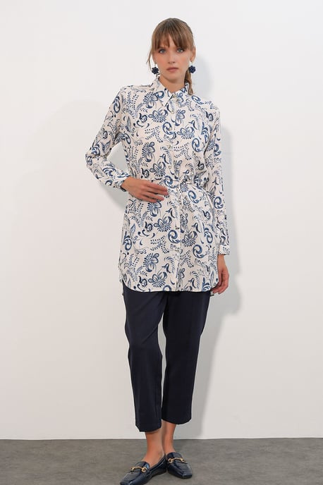 Bloemige Viscosel Crepe Riemlongshirt - Image 4