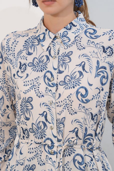 Bloemige Viscosel Crepe Riemlongshirt - Image 5