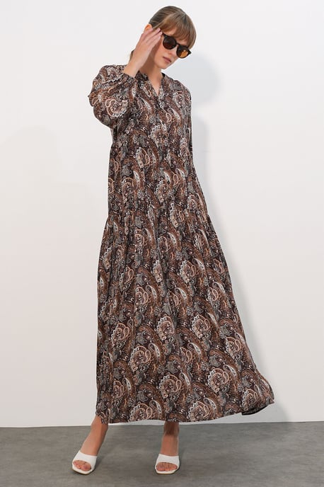 Patterned V-Neck Maxi Dress - Image 4