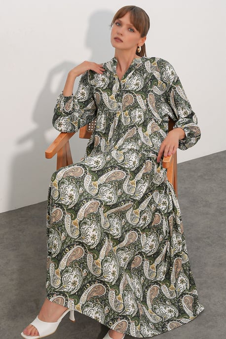 Patterned V-Neck Maxi Dress - Image 1