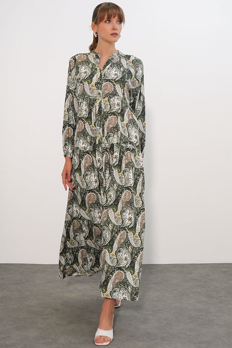 Patterned V-Neck Maxi Dress - Image 3