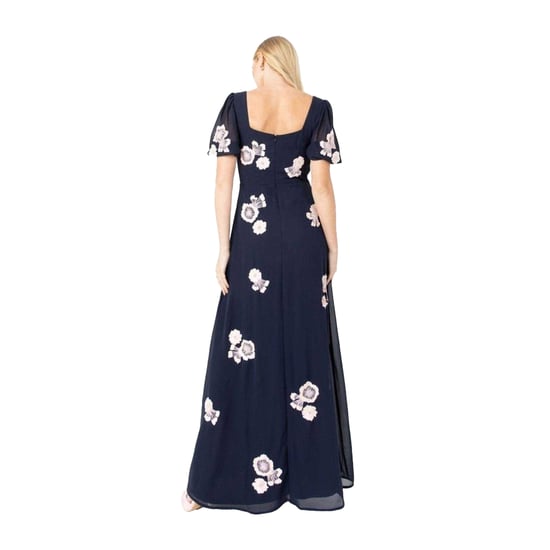 Maya Deluxe Dames/Dames geborduurde Maxi jurk met pofmouwen (Marine) - Image 2