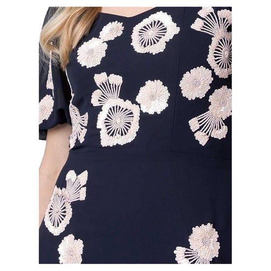 Maya Deluxe Dames/Dames geborduurde Maxi jurk met pofmouwen (Marine) - Image 3