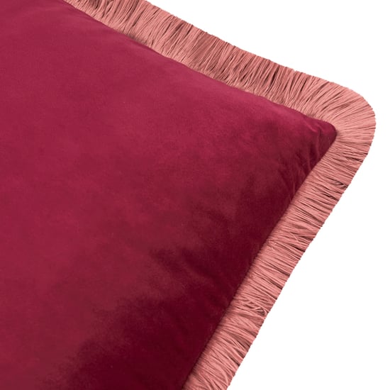 Furn Halo Fringed Velvet Cushion Cover, Burgundy/Slipper - Image 2