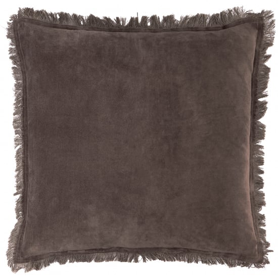 Yard Jaye Cotton Velvet Feather Filled Cushion, Bitter Chocolate - Image 1