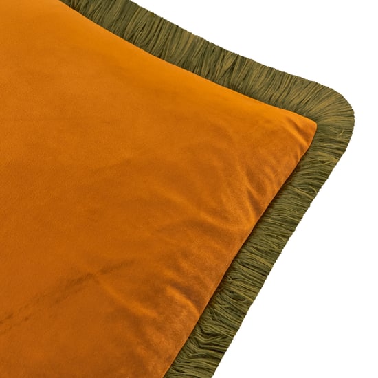 Furn Halo Fringed Velvet Cushion Cover, Ginger/Olive - Image 2
