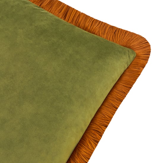 Furn Halo Fringed Velvet Cushion Cover, Olive/Ginger - Image 2