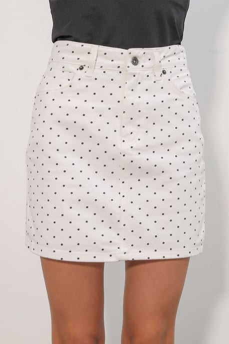 Hoge Taille Polkadot Denim Mini Rok - Image 2