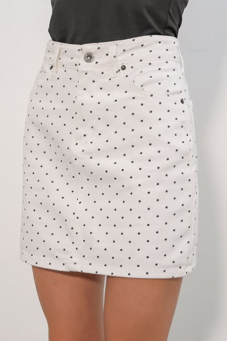 Hoge Taille Polkadot Denim Mini Rok - Image 4