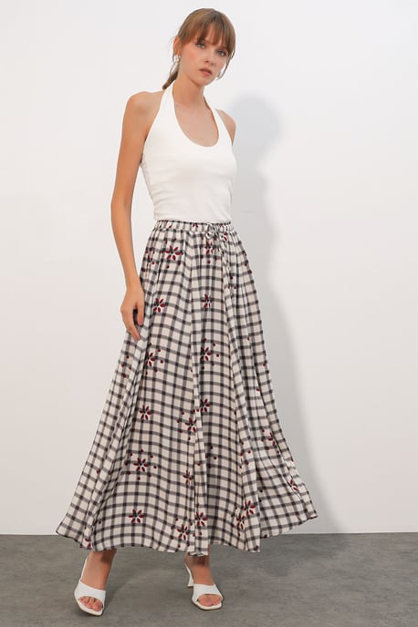 High-Waist Plaid Maxi Skirt - Image 1