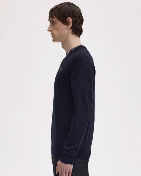Regular Fit Long Sleeve V Neck Jumper in Dark Navy - Image 2