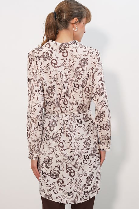 Floral Viscose Crepe Gemaakt Lange Shirt met Ceintuur - Image 6