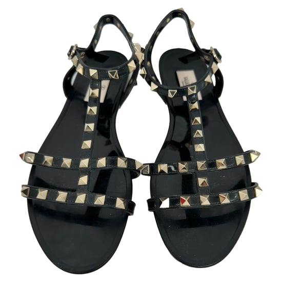 Valentino Garavani Rockstud Platte Sandalen in Zwarte Rubber - Image 3