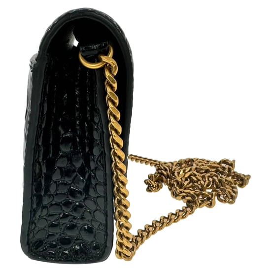 Balenciaga Croc Embossed Hourglass Wallet on Chain in Black Leather - Image 2