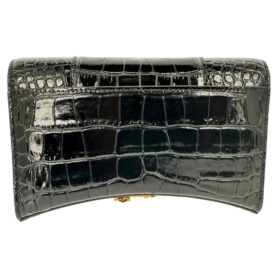 Balenciaga Croc Embossed Hourglass Wallet on Chain in Black Leather - Image 3