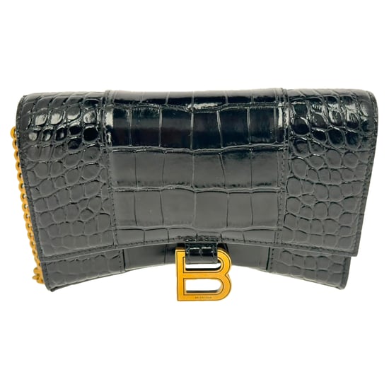 Balenciaga Croc Embossed Hourglass Wallet on Chain in Black Leather - Image 4