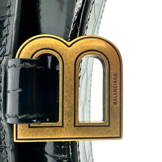 Balenciaga Croc Embossed Hourglass Wallet on Chain in Black Leather - Image 5