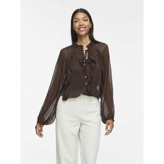 Vila vitiro v-neck l/s flounce top/bfs 14116881 coffee bean - Image 2