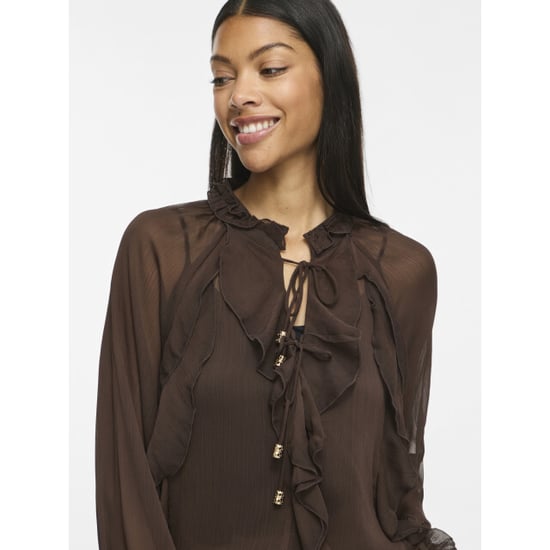 Vila vitiro v-neck l/s flounce top/bfs 14116881 coffee bean - Image 5