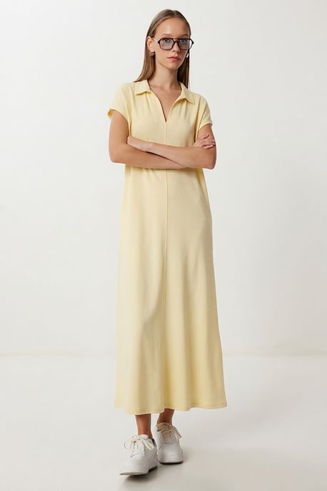 Polo Collar Pull-On Midi Dress with Pocket - Image 2