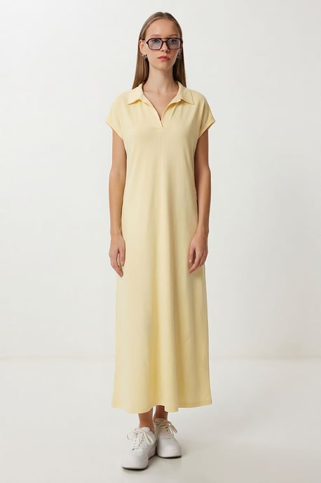 Polo Collar Pull-On Midi Dress with Pocket - Image 3