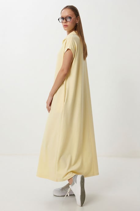 Polo Collar Pull-On Midi Dress with Pocket - Image 4