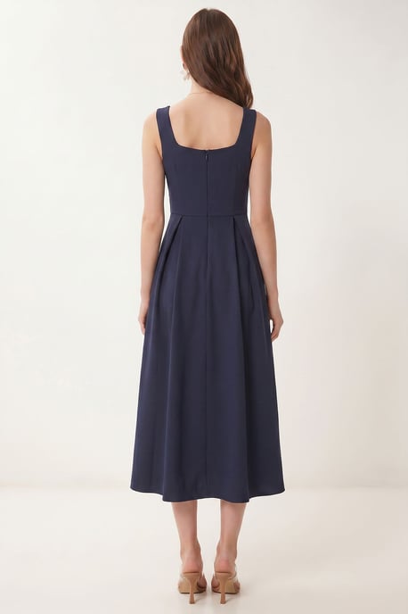 Square Collar A-Form Midi Dress with Zipper Closure - Image 4