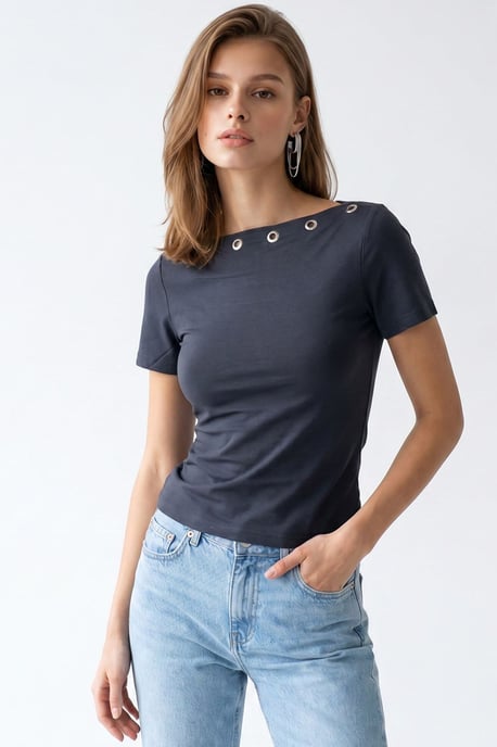 Women's Slim Fit Boat Neck T-Shirt - Image 2