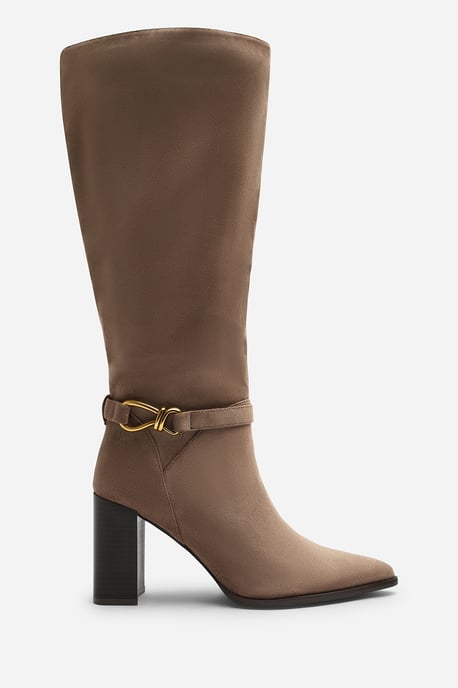 Wheres That From Womens Winona Knot Trim Detail Knee High Boots in Taupe Suede - Image 1