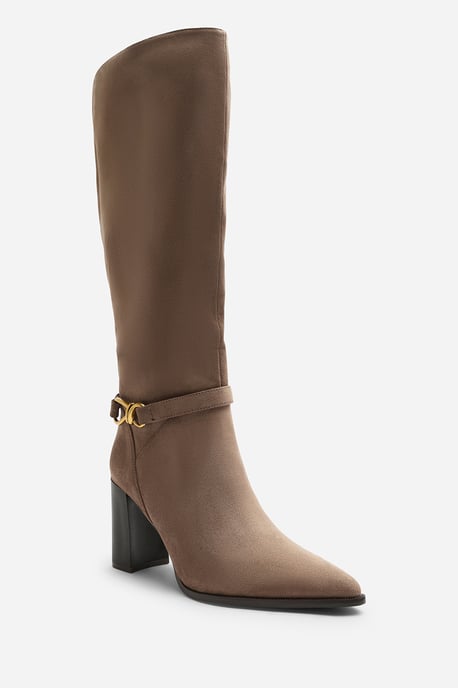 Wheres That From Womens Winona Knot Trim Detail Knee High Boots in Taupe Suede - Image 2