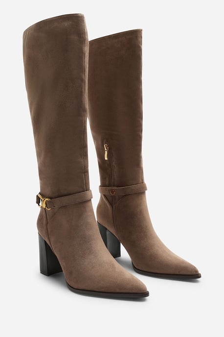 Wheres That From Womens Winona Knot Trim Detail Knee High Boots in Taupe Suede - Image 3