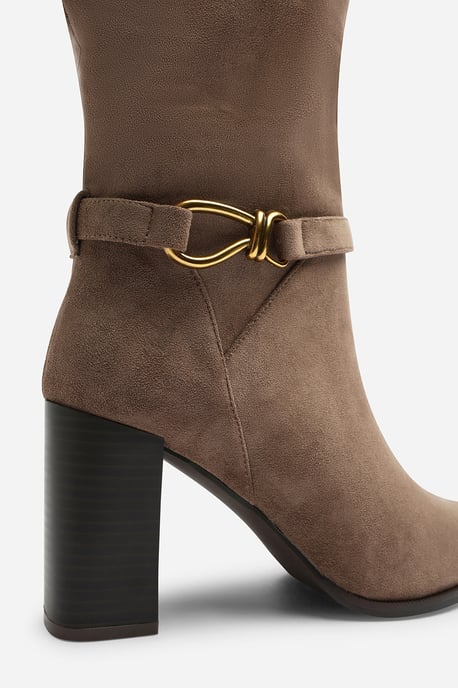Wheres That From Womens Winona Knot Trim Detail Knee High Boots in Taupe Suede - Image 4
