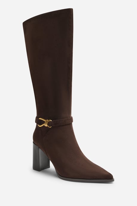 Wheres That From Womens Winona Knot Trim Detail Knee High Boots in Dark Brown Suede - Image 2