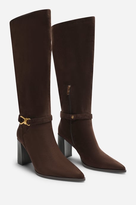 Wheres That From Womens Winona Knot Trim Detail Knee High Boots in Dark Brown Suede - Image 3