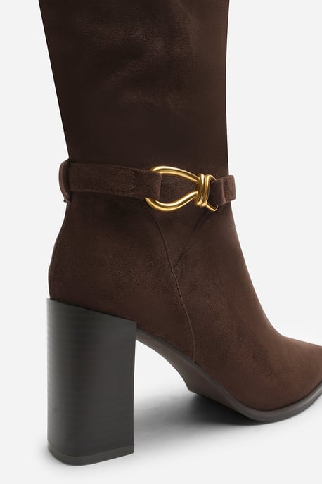 Wheres That From Womens Winona Knot Trim Detail Knee High Boots in Dark Brown Suede - Image 5