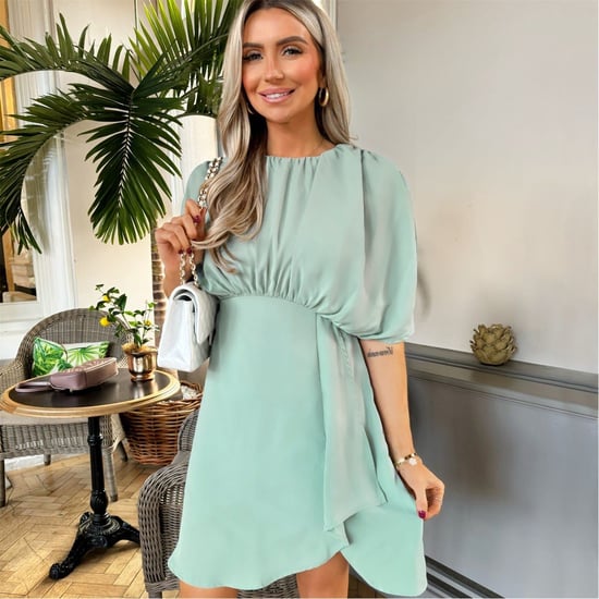Women's AX Paris Egg Batwing Gathered Top Mini Dress in Duck Egg - Image 2