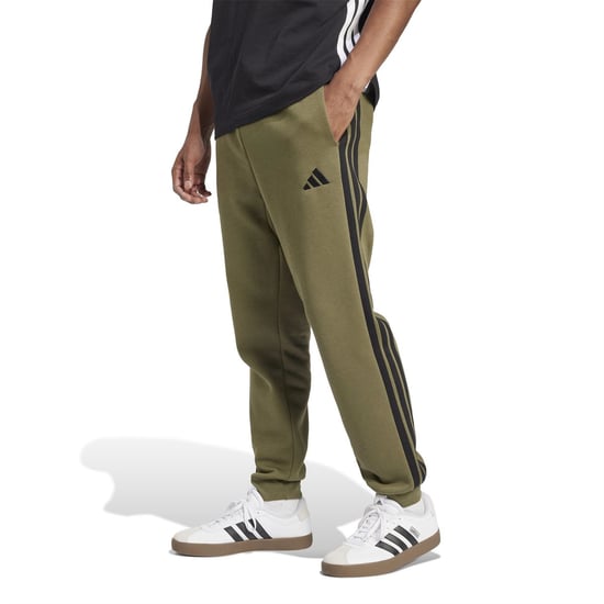 Men's adidas Fleece Tapered Cuff 3 Stripes Joggers in Olive Strata - Image 2